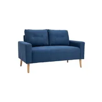 canapé droit homcom canapé 2 places design scandinave dim. 145l x 76l x 88h cm pieds bois massif tissu bleu