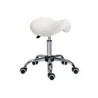 tabouret bas homcom tabouret de massage tabouret selle ergonomique pivotant 360° hauteur réglable revêtement synthétique blanc chromé