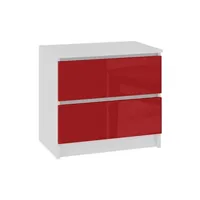 commode hucoco skandi - table de chevet contemporain chambre 60x55x40 cm - 2 blanc/rouge laqué