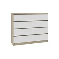 commode hucoco cupid - commode de chambre 8 tiroirs larges - 120x99x40cm - sonoma/blanc