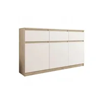 commode hucoco riga - commode style moderne chambre 40x120x98 cm - 3 tiroirs 3 sonoma/blanc