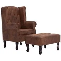 fauteuil de salon vidaxl fauteuil chesterfield et repose-pieds marron similicuir daim