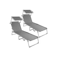 chaise longue - transat tectake lot de 2 transats acier - gris