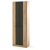 armoire pegane armoire de rangement en bois coloris chêne / noir - l.69 x h.198 x p.39 cm --