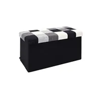banc the home deco factory - banc coffre noir pliable couvercle à motifs patchwork noir et blanc