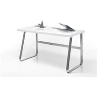 bureau droit pegane bureau blanc mat avec pietement en acier - l140 x h75 x p60 cm --