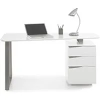 bureau droit pegane bureau avec 3 tiroirs coloris laque blanc mat - l150 x h76 x p67 cm --