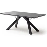 table à manger pegane table de salle à manger en verre et acier coloris noir mat - l.180 x h.75 x p.95 cm --