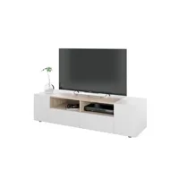 meubles tv loungitude meuble tv alice 4 portes et 2 niches de rangement l138cm - blanc et bois