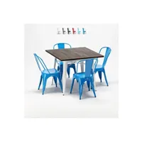 table haute ahd amazing home design - ensemble table et chaises carrées en métal bois tolix style industriel midtown, couleur: bleu