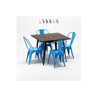 table haute ahd amazing home design - set de table carrée en bois et chaises en métal tolix style industriel west village, couleur: bleu