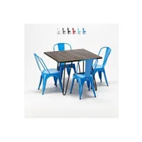 table haute ahd amazing home design - set de table carrée en bois et chaises en métal au design tolix industriel bay ridge, couleur: bleu