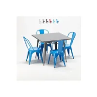 table haute ahd amazing home design - ensemble de table carrée et chaises en métal au style industriel tolix flushing, couleur: bleu
