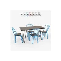 table haute ahd amazing home design - set de table rectangulaire 120x60 avec 4 chaises en bois et acier design industriel tolix magis, couleur: bleu