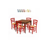 table haute ahd amazing home design - set 4 chaises et table carrée intérieur cuisine bar bois rusty, couleur: rouge