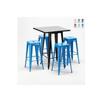 ensemble table et chaises ahd amazing home design - table haute et 4 tabourets en métal style tolix industriel new york bars et pubs, couleur: bleu