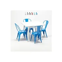 table haute ahd amazing home design - ensemble de table carrée et chaises en métal style tolix au design industriel harlem, couleur: bleu