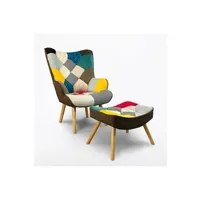 fauteuil de salon ahd amazing home design - fauteuil patchwork design moderne avec pouf repose-pieds patchy plus