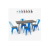 table haute ahd amazing home design - set de table rectangulaire 120 x 60 avec 4 chaises en acier de style industriel tolix et bois roger, couleur: bleu