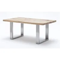 table à manger pegane table à manger, table de repas coloris chêne blanchis , pieds en acier inoxydable - longueur 200 x hauteur 76 x profondeur 100 cm - -