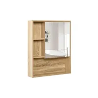 meuble de salle de bain homcom armoire murale de rangement salle de bain avec porte miroir couleur bois de chêne dim. 60l x 15l x h76 cm