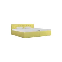 lit 2 places vidaxl cadre de lit à stockage hydraulique jaune lime tissu 180x200 cm