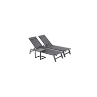 chaise longue - transat concept usine lot de 2 transats + table d'appoint noir prato