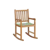 rocking chair vidaxl chaise à bascule avec coussin à motif de feuilles bois de teck