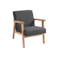 fauteuil de relaxation homcom fauteuil lounge style néo-rétro assise dossier ergonomique accoudoirs structure bois hévéa revêtement lin gris foncé