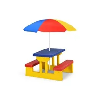 ensemble table et chaises giantex ensemble table et bancs de jardin multicolore avec parasol pour enfants de 4 personnes