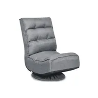 fauteuil de relaxation giantex chaise relax pliable et réglable gris en 5 positions pivotant 360 degrés rembourrée confortable idéale pour lire, regarder la tv