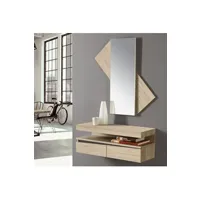 vestiaire tousmesmeubles meuble d'entrée 2 tiroirs chêne blond/bois noir - rocamadour