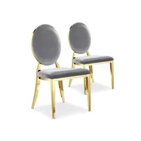 chaise non renseigné chaise médaillon velours argenté et pieds métal doré louis xvi - lot de 2