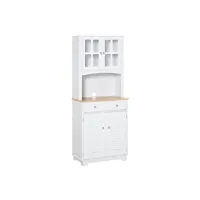 buffet homcom armoire de cuisine 2 placards 2 portes persiennes et acryliques 2 tiroirs grande niche bois caoutchouc mdf blanc