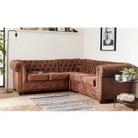 canapé d'angle lisa design winston - canapé d'angle chesterfield - 5 places - style industriel - marron