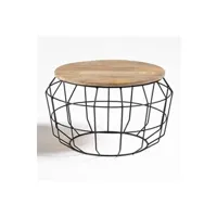 table d'appoint sklum table basse ronde en bois recyclé et acier (ø72 cm) koti noir 42,5 cm