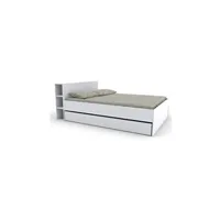 lit 2 places vente-unique.com lit avec tête de lit rangements et tiroirs 160 x 200 cm - blanc - eugene