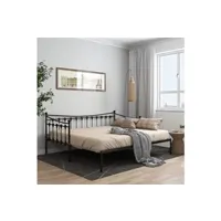 banquette-lit vidaxl cadre de canapé-lit extensible noir métal 90x200 cm