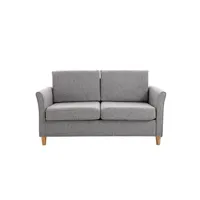 canapé droit homcom canapé 2 places design scandinave dim. 141l x 65l x 78h cm pieds bois massif tissu lin gris clair chiné