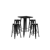 ensemble table et chaises sklum ensemble de table haute lix & 4 tabourets hauts lix noir cm