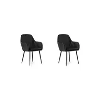 chaise hucoco elivia - lot de 2 chaises en velours style moderne - noir
