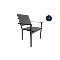 chaise de jardin jardiline lot de 4 fauteuils avec structure aluminium et textilène matelassé gris, empilables, ibiza anthracite -