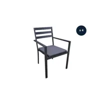 chaise de jardin jardiline lot de 4 fauteuils de jardin en aluminium avec coussin gris minorca -