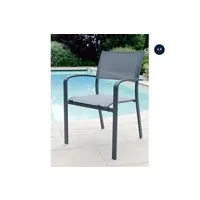 chaise de jardin jardiline lot de 4 fauteuils de jardin empilables en aluminium et textilène milos anthracite -