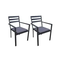 chaise de jardin jardiline lot de 2 fauteuils de jardin en aluminium avec coussin gris minorca -