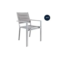 chaise de jardin jardiline lot de 4 fauteuils de jardin en aluminium et textilène matelassé gris, empilable, ibiza perle -