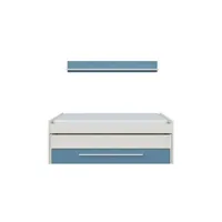 lit gigogne loungitude lit gigogne jules (190x90-180x90) avec 1 tiroir et 1 étagère - blanc et bleu, largeur - 90 cm