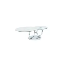 table basse vente-unique table basse avec plateaux pivotants - céramique, verre trempé et métal - effet marbre blanc - joline