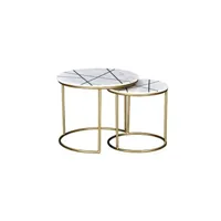 table basse vente-unique tables basses gigognes ornea - marbre et métal - blanc et doré
