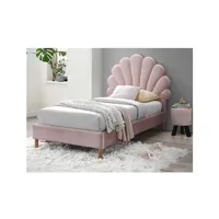 lit enfant vente-unique lit coquillage 90 x 190 cm - velours - rose - moana